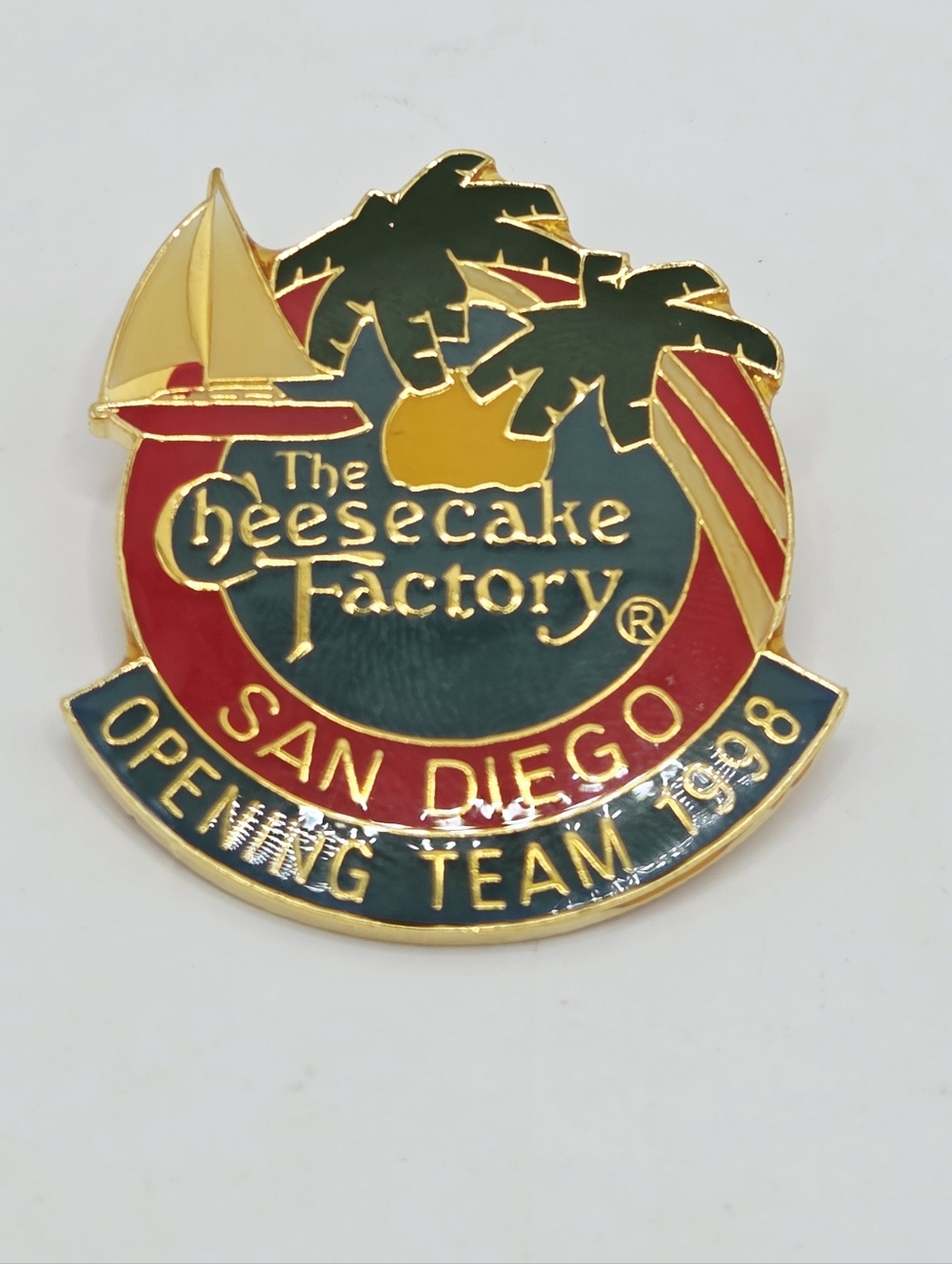 Cheesecake Factory San Diego California Opening Team 1998 Pin Palms Boat RARE
